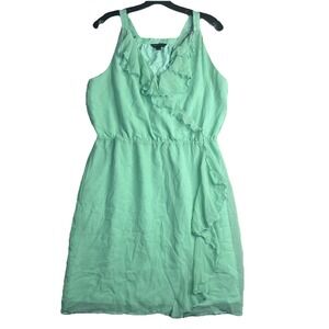 Banana Republic Dress Women's 10 V-Neck Faux Wrap Ruffle Trim Lined Green